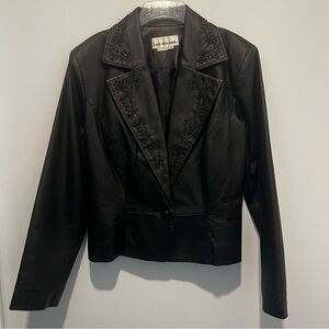 VTG 80s David Benjamin Black Leather Short Beaded Jacket Women’s Size 10